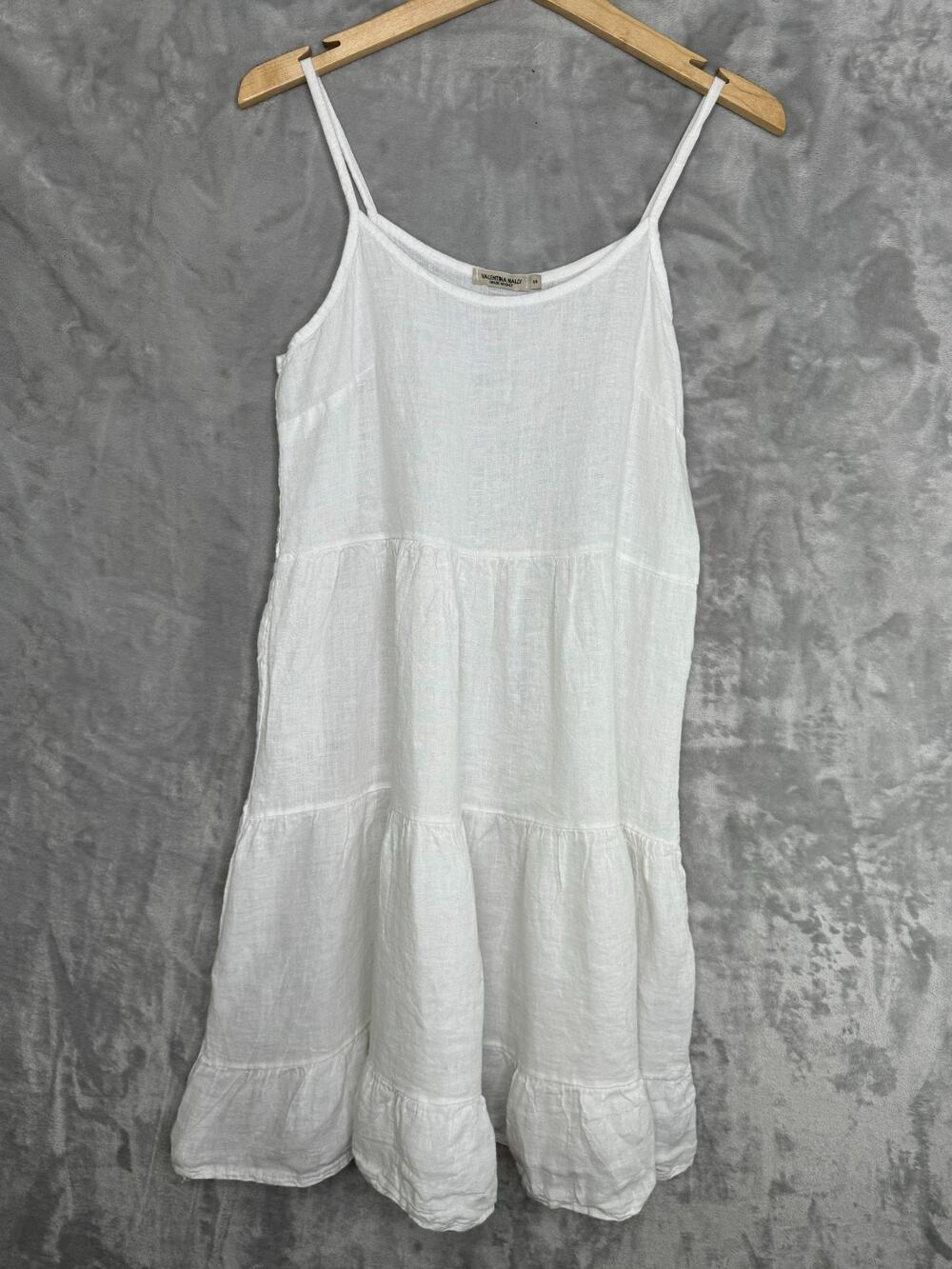 Valentina Naldi Dress Womens Small White 100% Linen Made In Italy Tiered Lagen